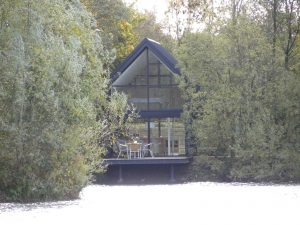 View of Waterlily Lodge and pontoon from the lake
